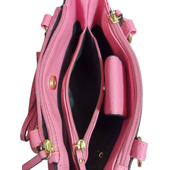 Nicole By Nicole Miller Bubblegum Pink Pebbled Faux Leather Bow Tassel Satchel - Picture 10 of 16